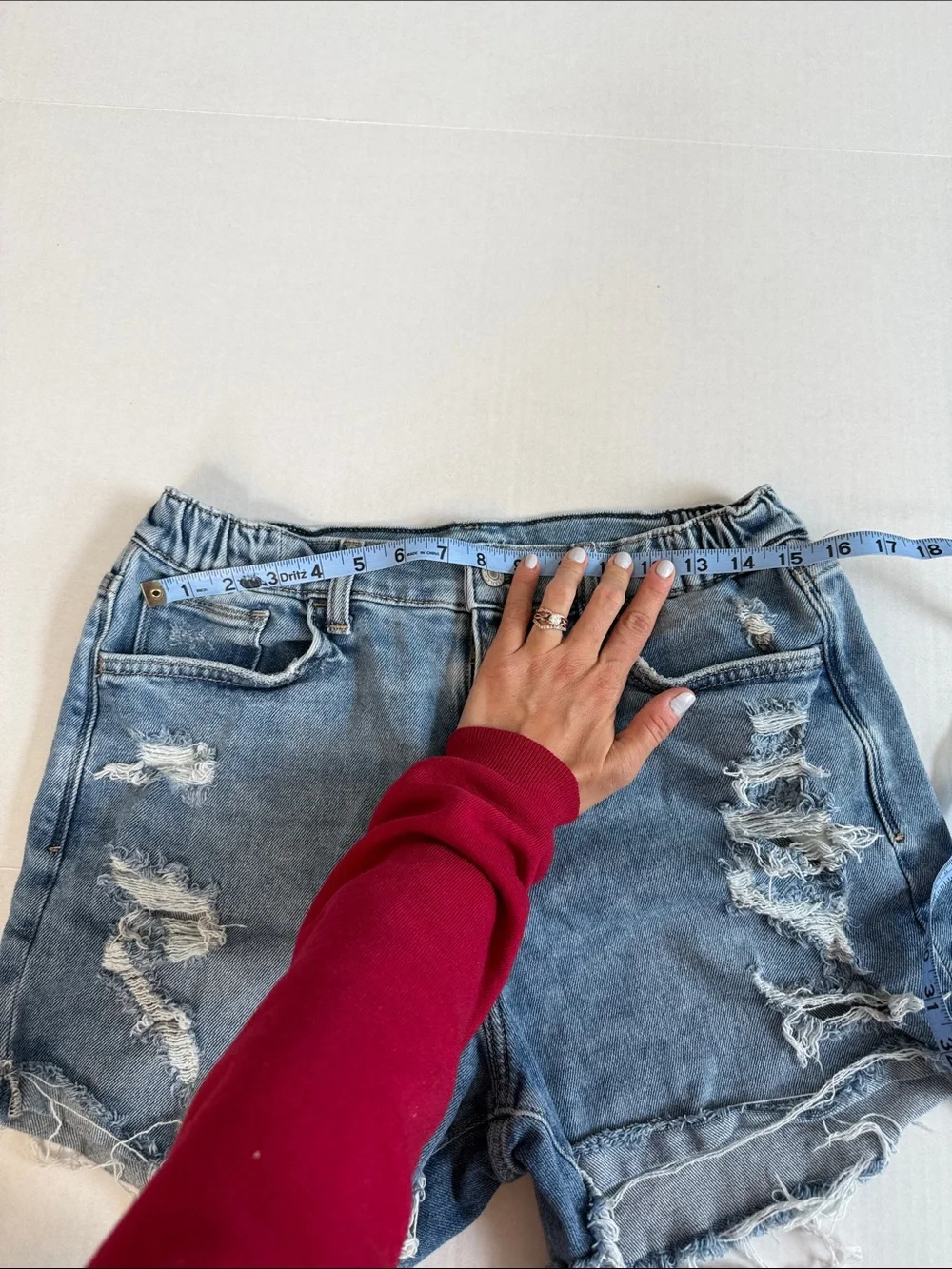 Arizona Jean Company High Waist Denim Shorts Stretch Distressed Blue size 11 - Picture 10 of 10